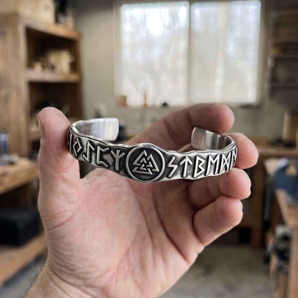 RUNIC VALKNUT CUFF - STAINLESS STEEL