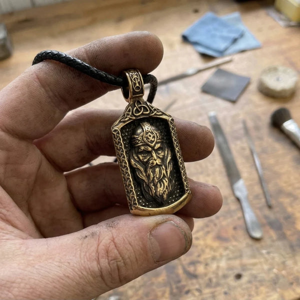 ODIN ALLFATHER RUNIC FACE PENDANT - SOLID BRASS