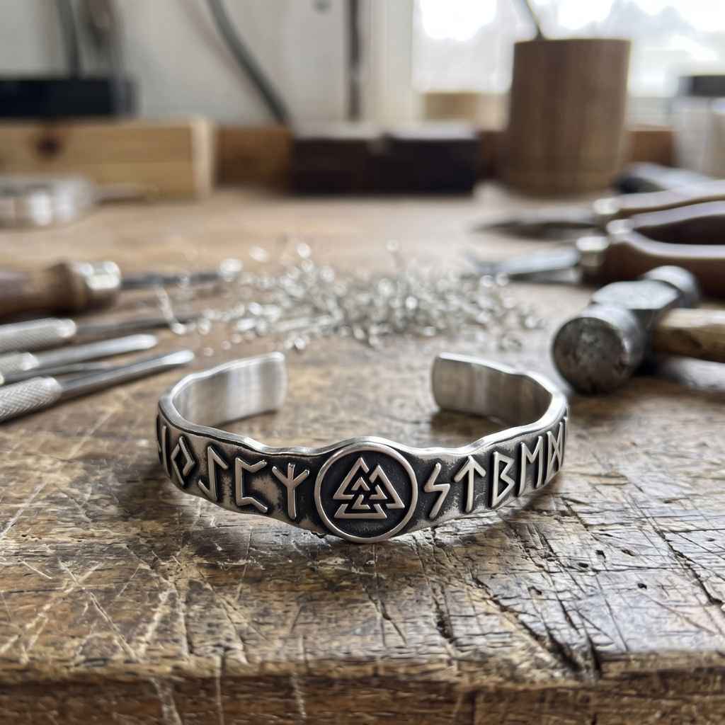 RUNIC VALKNUT CUFF - STAINLESS STEEL