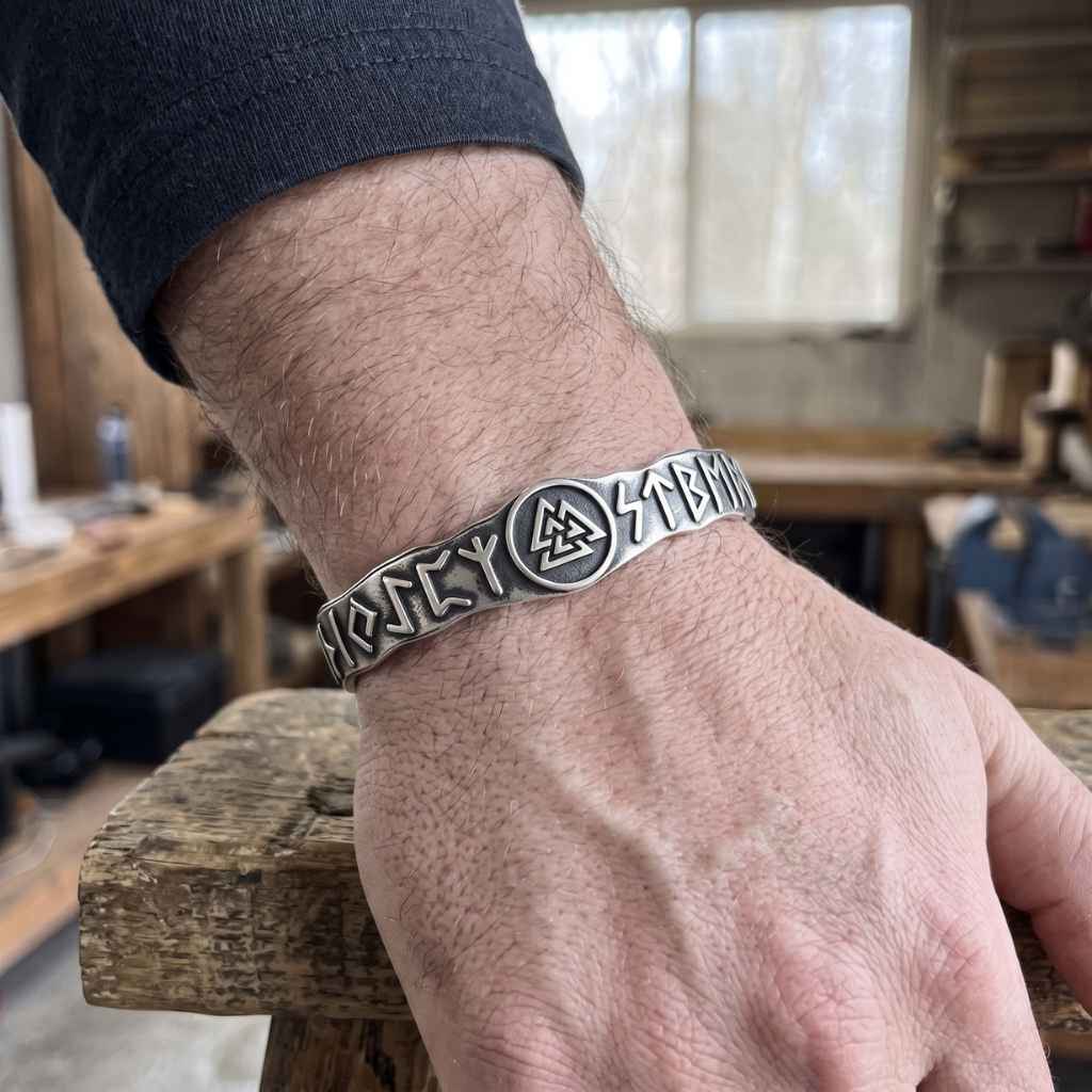 RUNIC VALKNUT CUFF - STAINLESS STEEL