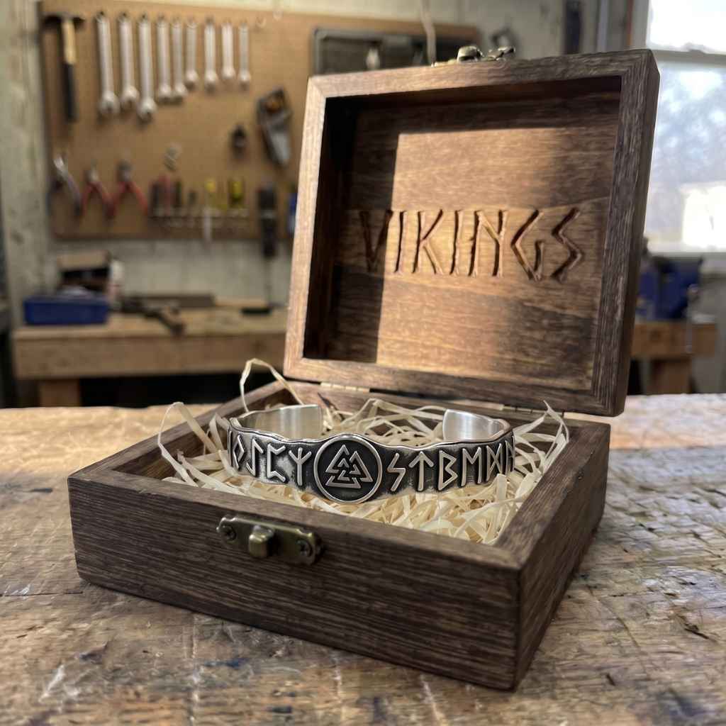 RUNIC VALKNUT CUFF - STAINLESS STEEL
