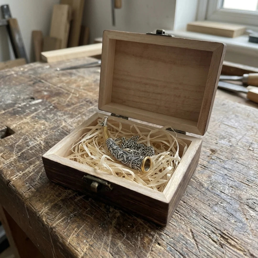 Gjallarhorn Heirloom Norsk Horn Pendant - Norse horn pendant in its gift box