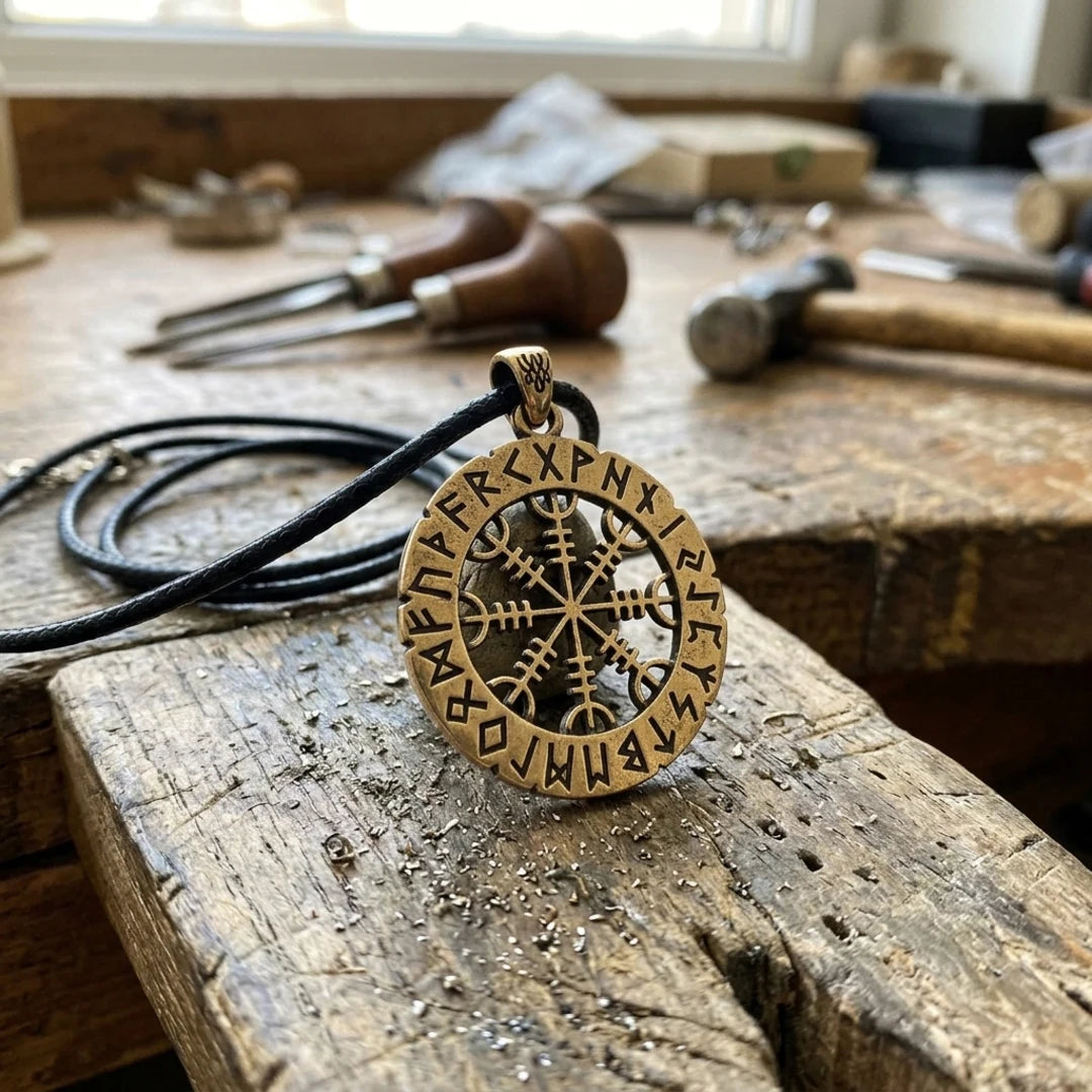 Helm Of Awe Runes Pendant on the jeweler's workbench