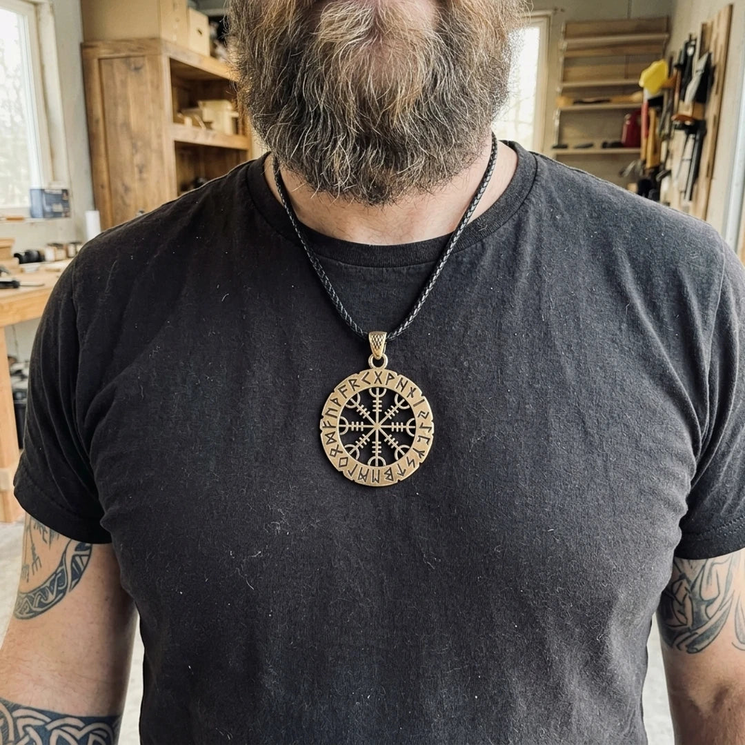Helm Of Awe Runes Pendant worn by a man