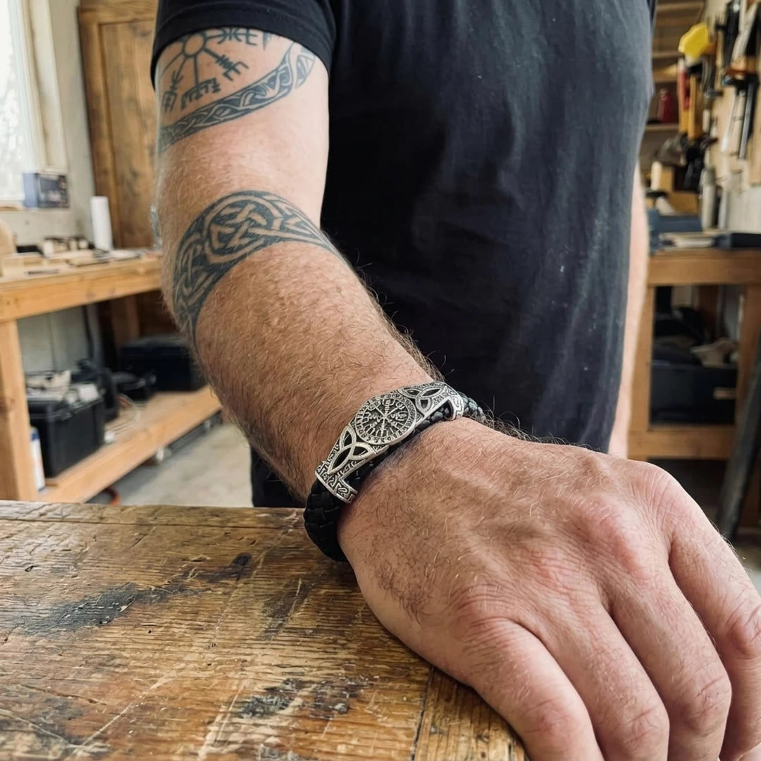 Path Of The North Leather Cord Bracelet - worn on the wrist