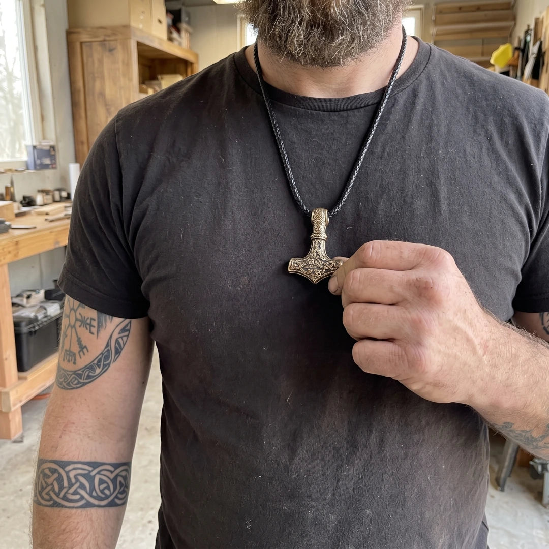 Thor Mammen Art Mjolnir Pendant - worn proudly on a daily outfit