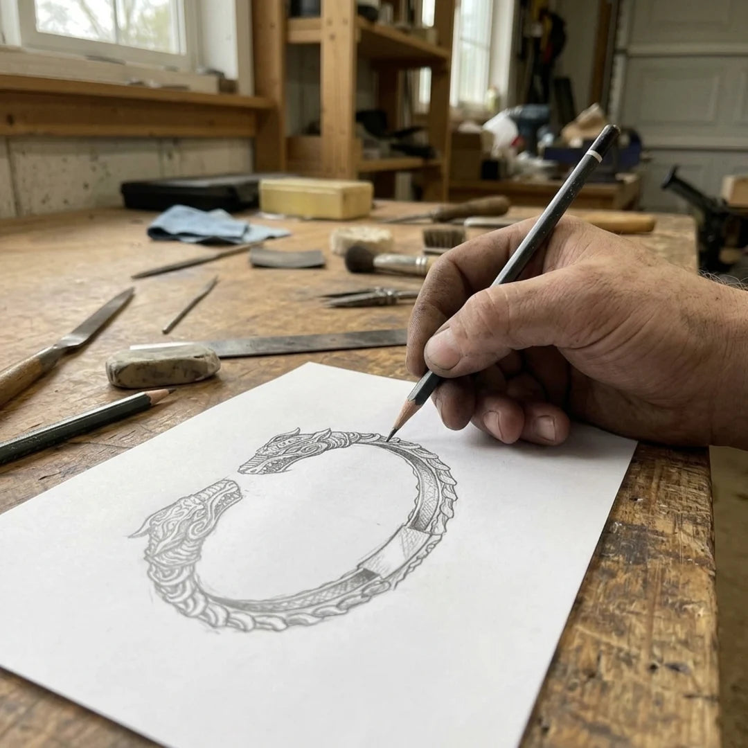 Wolf Oath Fenrir Arm Ring - Pencil sketch of the viking arm ring motif